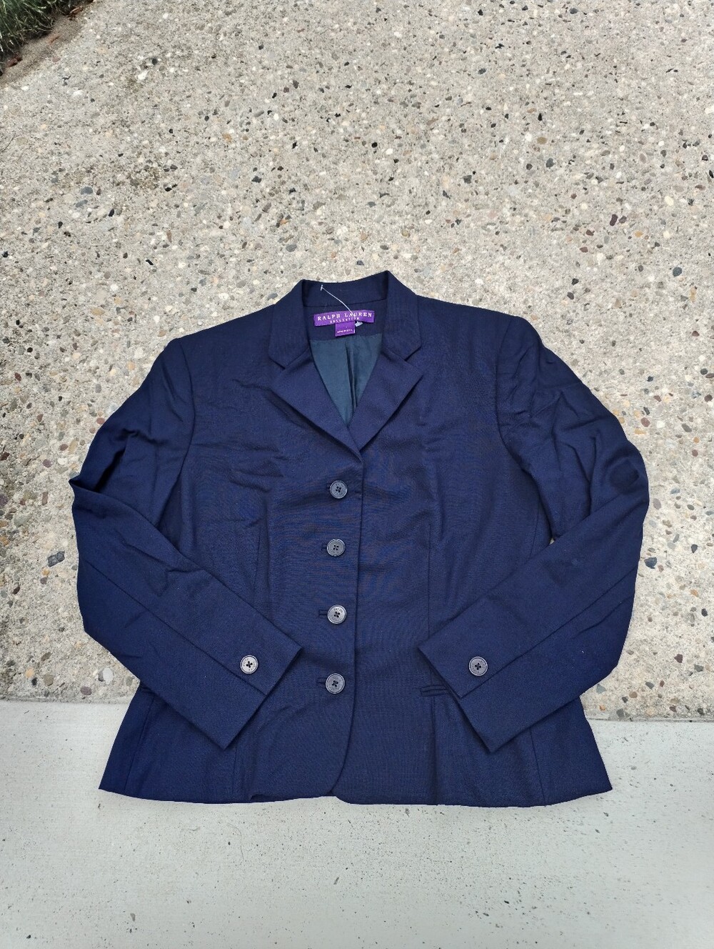 Vintage Ralph Lauren Purple Label Navy Size 8 Wool Blend Blazer Made In USA